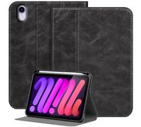 NANRUIL Case for iPad mini 7th Gen (A17 Pro) and iPad mini 6th Gen 8.3 Inch 2024/2021 Genuine Leather Tablet Protective Case Cover, with Pen Holder and Auto Wake/Sleep, Grey