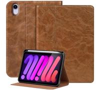NANRUIL Case for iPad mini 7th Gen (A17 Pro) and iPad mini 6th Gen 8.3 Inch 2024/2021 Genuine Leather Tablet Protective Case Cover, with Pen Holder and Auto Wake/Sleep, Khaki