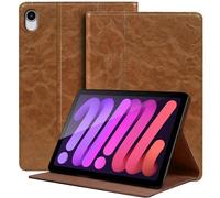 NANRUIL Case for iPad Mini 7th Gen A17 Pro Case 2024 and iPad Mini 6th Gen 8.3 Inch 2021 Genuine Leather Protective Tablet Case, Car Wake/Sleep, Khaki