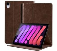 NANRUIL Case for iPad Mini 7th Gen A17 Pro Case 2024 and iPad Mini 6th Gen 8.3 Inch 2021 Genuine Leather Protective Tablet Case, Car Wake/Sleep, Dark Brown