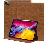 NANRUIL Case for iPad Pro 12.9 Inch 6th/5th/4th/3rd Generation 2022/2021/2020/2018 Genuine Leather Tablet Protective Case Cover, with Pen Holder and Car Wake/Sleep, Khaki