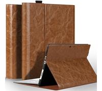 NANRUIL Case for Microsoft Surface Pro X/X Plus + 13 Inch Case 2019/2020/2021/2024 Genuine Leather Protective Case Cover, Compatible with Type Cover Keyboard and Surface Pen Holder Holder, Khaki