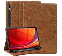 NANRUIL Case for Samsung Galaxy Tab S7 Plus/S8 Plus/S7 FE + 12.4 Inch Case 2020/2021/2022 (X800/T730/T970) Genuine Leather Protective Case Cover, with S Pen Holder and Auto Wake/Sleep, Khaki