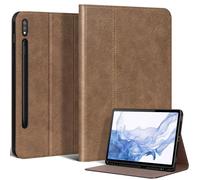 NANRUIL Case for Samsung Galaxy Tab S7/S8 11 Inch Case 2020/2022 (Model: SM-X700/X706/T870/T875) Genuine Leather Tablet Protective Case Cover, with S Pen Holder and Auto Wake/Sleep, Khaki