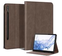 NANRUIL Case for Samsung Galaxy Tab S7/S8 11 Inch Case 2020/2022 (Model: SM-X700/X706/T870/T875) Genuine Leather Tablet Protective Case Cover with S Pen Holder and Auto Wake/Sleep, Dark Brown