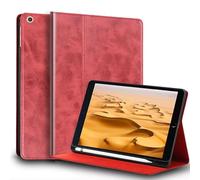 NANRUIL for Ipad Case 10.2-inch 9th/8th/7th Gen Genuine Leather Cover Protective Shell for 2021/2020/2019,Built-in Apple Pencil Holder and Auto Wake/Sleep.Red