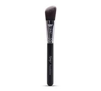 Nanshy Flat Foundation Brush - Precise Angled Make up Brush - Slanted Bronzer, Blusher, Liquid Foundation and Concealer Brush - (Black/Chrome, Full Size)