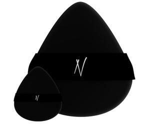 Nanshy Velvet Powder Puff Face Triangle - Fluffy Black Duo Big & Small (Mini & Extra Large) - Pressed Make Up & Loose Setting Powder SIlk Velour Cosmetics Beauty Corner Finger Sponge