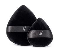 Nanshy Velvet Powder Puff Triangle Duo - Mini & Large Face Powder Puffs for Pressed & Loose Setting Powder, Soft Velour Makeup Puff with Strap (Black, 2 Pack)