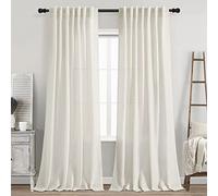 Nanspring Cream Linen Back Tab Curtains 84 Inch Length Living Room 2 Panel Set Modern Farmhouse Window Curtain Privacy Semi Sheer Drapes Rustic Pinch Pleated Ivory Colored, 52x84 (HKC09-NT5284)