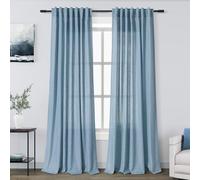 Nanspring Stone Blue Linen Curtains, 52x84, Back Tab, Light Filtering for Living Room, Dining Room, Bedroom