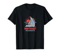 Nantucket Massachusetts 2 Sailboat Sunset Design Value Graphic T-Shirt, Men, Black, L