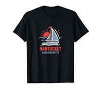 Nantucket Massachusetts Sailboat Sunset Design Value Graphic T-Shirt, Men, Black, L