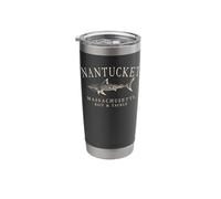 Nantucket Massachusetts Shark Arched Antique White Letters Stainless Steel Insulated Tumbler