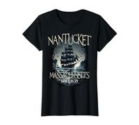 Nantucket Massachusetts Since 1659 Vintage Storm Ship Value Graphic T-Shirt, Women, Black, M