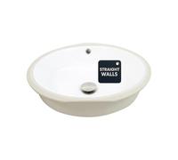 Nantucket Sinks UM-16CW Flat Bottom Undermount Bathroom Sink - Bath Vanity Sink, Straight Walls, 17" x 14.5" Interior Bowl, Oval, White, w Overflow, Glossy Vitreous China, Scratch&Stain Resistant