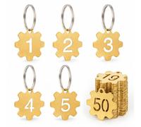 NanTun Brass Gear Shape Key Tags with Ring, Hollowed Number ID Tags Key Chain, Numbered Key Rings - Numbers 1 to 50