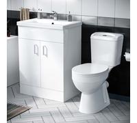 Nanuya 600mm Flat Pack White Vanity & WC Toilet Pan, Soft Close Seat