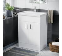 Nanuya 600mm Freestanding White Ceramic Basin Sink Vanity MDF Unit