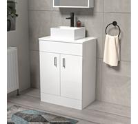 Nanuya White 600mm Bathroom Doors Vanity Unit Rectangle Ceramic Basin