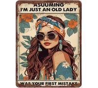 NANVIER Assuming I'm Just An Old Lady Was Your First Mistake Retro Aluminum Sign 5.5x8 IN Metal Sign Room Decor For Teen Girls Boho Bedroom Decor Hippie Office Decor Inspirational Quote Sign