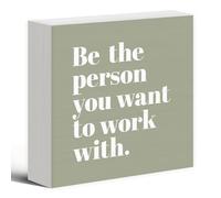 NANVIER Be The Person You Want to Work With Inspirational Wood Box Sign Desk Decor 5X5, Teamwork Motivational Green Wooden Block Sign Decorations for Home Office Workplace Wall Tabletop Shelf