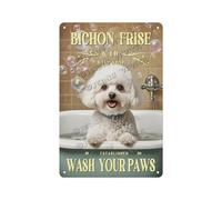 NANVIER Bichon Frise Wash Your Paws - Charming Dog Wall Art, 12x16 Metal Sign for Bathroom, Kitchen, or Home Décor