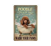 NANVIER Boho Brown Poodle Wash Your Paws Metal Tin Sign - Dog Bathroom Decor for Entryway, Laundry, Restroom, or Mudroom - Cute and Funny Pet Art for Dog Groomers and Pet Parents - 8x12 Inch Sign