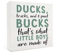 NANVIER Boy Nursery Wood Box Sign 5×5 Inches, Ducks Trucks and 8 Point Bucks That's What Little Boys Are Made of Wood Sign for Kids Boys Bedroom Playroom Desk Tabletop Shelf Decor