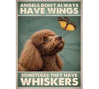 NANVIER Brown Poodle Wall Art - Angels Don't Always Have Wings - Retro Aluminum Sign for Home, Kitchen, or Cafe - 5.5x8 Inches