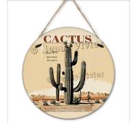 NANVIER Cactus Stay Wild Grow Positive Thoughts Hanging Wood Sign 30x30 cm,Round Vintage Wooden Sign Desert Cactus,Cactus Artwork for Bathroom Dining Room Kitchen