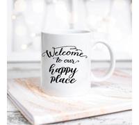 NANVIER Ceramic Mug Welcome to Our Happy Place Coffee Mug Saying Quotes Mockup Coffee Mug Mockup Coffee Mug Porcelain Mugs for Coffee, Tea and Milk 11oz