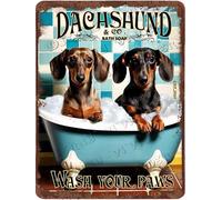 NANVIER Dachshunds Wash Your Paws Vintage Metal Sign Funny Dog Bathroom Decor Dog Lovers Gifts Cute Pet Animal Wall Decor Creative Aluminum Sign for Home Decor 12x8 Inches
