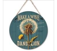 NANVIER Dandelion Make A Wish Hanging Wood Sign 30x30 cm,Round Vintage Wall Decor Inspiring Quote Sign Home Office Decorations Gift For Indoor