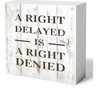 NANVIER Decor For Home Office Desk A Right Delayed Is A Right Denied Wood Box Sign Rustic Wooden Box Sign Farmhouse Home Office Desk Shelf Decor (5 X 5 Inch)