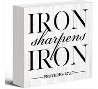 NANVIER Decor For Home Office Desk Iron Sharpens Iron Proverbs 27-17 Sign Wood Box Sign For Home Office Desk Shelf Table Decoration 5 X 5 Inches