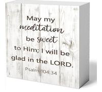 NANVIER Decor For Home Office Desk May My Meditation Be Sweet To Him I Will Be Glad In The Lord Wood Box Sign 5 X 5 Inches Wooden Block Signs For Home Office Bedroom And Table Decor