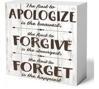 NANVIER Decor For Home Office Desk The First To Apologize Is The Bravest The First To Forgive Is The Strongest Wood Box Sign 5 X 5 Inches Wooden Block Signs For Home Office Bedroom And Table Decor