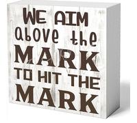 NANVIER Decor For Home Office Desk We Aim Above The Mark To Hit The Mark Wood Box Sign Rustic Wooden Box Sign Farmhouse Home Office Desk Shelf Decor (5 X 5 Inch)