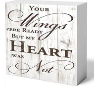 NANVIER Decor Sign Your Wings Were Ready But My Heart Was Not Wood Box Sign For Home Office Desk Shelf Table Decoration 5 X 5 Inches