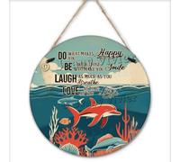 NANVIER Dolphin Hanging Wood Sign 30x30 cm,Round Vintage Wooden Sign Antique Plaque Poster Bedroom Home Wall Decor Ocean Bathroom Decor Dolphin Wall Art Kitchen Home Decor