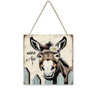 NANVIER Donkey With Funny Quote Nice Ass Decorative Wood Hanging Wood Plaque, Rustic Door Sign, Wall Decor Art, Housewarming Gift 12x12 inches