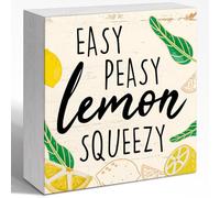 NANVIER Easy Peasy Lemon Squeezy Sign, Funny Summer Inspirational Lemons Desk Decor Wood Box Sign, Retro Office Desk Farmhouse Home bedroom Shelf Table Decoration 5x5x1 INCH