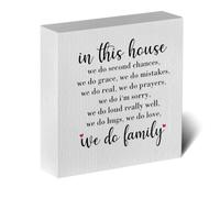 NANVIER Family Artwork Wood Box Sign Rustic Farmhouse Style in This House We Do Second Chances Wood Block Plaque 5 X 5 Inches Home Living Room Bedroom Desk Sign Decor for Presents