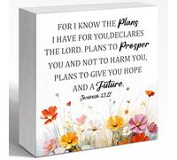 NANVIER For I Know The Plans Sign, Rustic Religious Motivational Wood Box Sign, Christian Desk Shelves Wall Decor for Living Room Bedroom 5x5x1 INCH