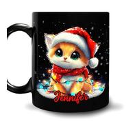 NANVIER Fox Mug Gifts - Design Baby Fox Wearing Santa Hat & Colorful Lights Mug - Cute Animal Lovers Gifts On Birthday, Christmas Black Ceramic Coffee Tea Cup 11oz