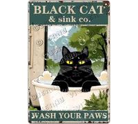 NANVIER Funny Black Cat Metal Sign - Wash Your Paws Cat Bathroom Sign, Funny Cat Bathroom Decor for Home Office Hotel Dorm Apartment Store Cafes Wall Decor 5.5x8 Inches