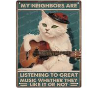 NANVIER Funny Cat Tin Signs, My Neighbors are Listening to Great Music Metal Signs, Cat Posters for Room Decor, Perfect for Fun-Loving Musicians, A Must-Have for Music Lovers 30x40 cm
