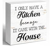 NANVIER Funny Kitchen Wood Box Sign Table Decor, Retro I Only Have A Kitchen Because It Came With The House Wood Block Sign, Humorous Kitchen Decor for Dining room Table Shelf 5x5x1 INCH
