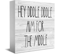 NANVIER Hey Diddle Diddle Aim For The Middle Wooden Box Sign Decorative Wood Box Sign Home Bedroom Decor Rustic Desk Decor Sign For Shelf Gift For Women Men 5x5Inch